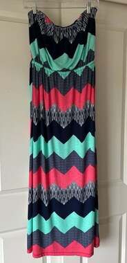 Bongo Strapless Chevron Zigzag Maxi Dress Size Large